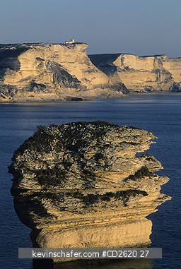 FRANCE, CORSICA: Bonifacio, eroded coastline, large sections stand alone in ocean.