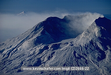 USA, WASHINGTON: Mt. St. Helens crater after 1981 eruption with Mt. Hood in the distance to the south.