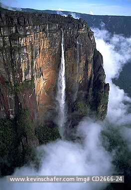 VENEZUELA: Angel Falls, tallest in the world at 3212 ft., view of water cascading to misty bottom, Canaima National Park.