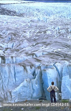 USA, ALASKA, PEOPLE: Glacier Bay National Park, expanse of glacier surface, hikers and Alsek Glacier    *MR*.
