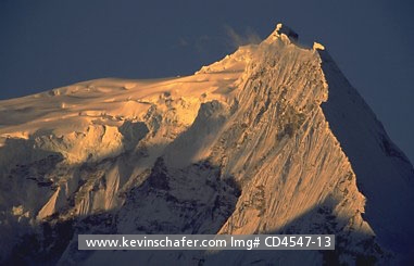 PERU, ANDES: Peru, Andes, Cordillera Blanca,  Ranrapalca Mountain  at 6,162 m.  Dusk on glaciers.