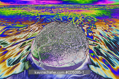 NEW ZEALAND: Moeraki boulder in ocean on beach, digitally enhanced.