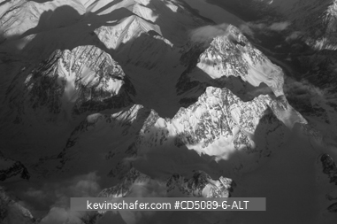 ALASKA: Chugach Mountains, near Anchorage, Winter AERIAL. Chugach State Park. BLACK & WHITE