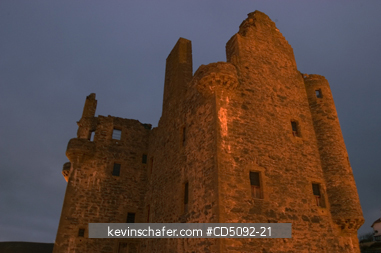 SCOTLAND, SHETLAND ISLANDS: Scalloway Castle, Built in 1600 by Patrick Stewart, Earl of Orkney, Ruins, lighted at night