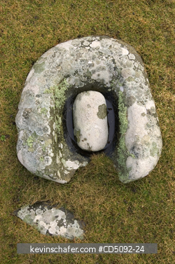 SCOTLAND, SHETLAND ISLANDS: Jarshof Ruins, Stone mortar & pestle from excavated Iron Age Settlement