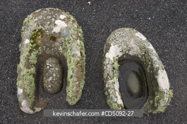 SCOTLAND, SHETLAND ISLANDS: Jarshof Ruins, Stone mortar & pestles from excavated Iron Age Settlement