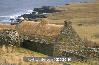 SCOTLAND, SHETLAND ISLANDS: Traditional Thatched roof croft house  South Mainland, SHETLAND