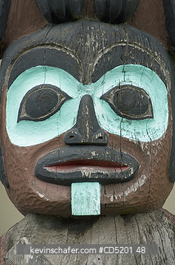 TOTEMS: Detail, Raven and Eagle Tlingit Totem Poles, Juneau, Alaska