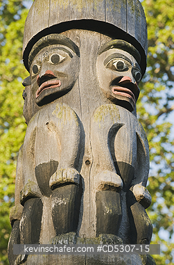 TOTEM POLE, HAIDA: Haida Totem Poles, detail, Thunderbird Park, Royal British Columbia Museum, Victoria, BC, CANADA
