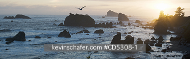 CALIFORNIA, COAST: Sunset over seastacks, Pacific Ocean, Crescent City, California