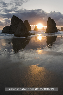 OREGON, SEA STACK:  Sea Stacks at Sunset, Bandon, Oregon