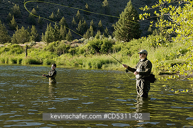 OREGON, FISHING: Father & Son fly-fishing, Deschutes River, Oregon