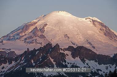 WASHINGTON, MT RAINIER: Sunrise on Mt. Rainier (14,411 feet) from Chinook Pass, Cascade Mountains, Washington USA   JULY