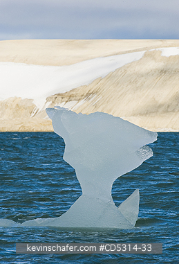 ICEBERGS: Small iceberg and barren landscape, Palanderbukta, Nordaustlandet, Svalbard