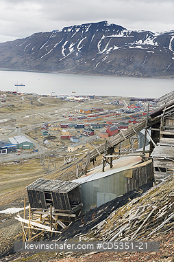 NORWAY, SVALBARD: Ruins of Coal Mine above Longyearbyen, Svalbard, Norway
