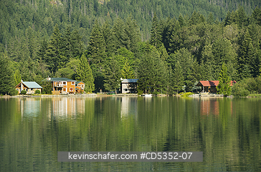 WASHINGTON: Houses on Lake Chelan shore,  Stehekin, Lake Chelan National Recreation area, Washington 