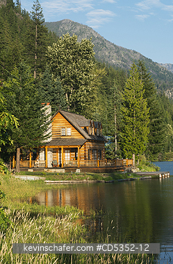 WASHINGTON: Cabin on shore, Stehekin, Lake Chelan, North Cascade Mountains, Washington USA