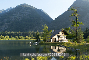 WASHINGTON: House on Lakeshore, Stehekin community, Lake Chelan, North Cascades, Washington USA