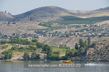 WASHINGTON: Chelan Air floatplane takes off from Chelan to fly up Lake Chelan, Washington USA