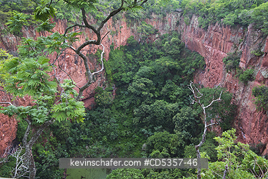 BRAZIL, PANTANAL: Buraco das Araras, Sandstone sinkhole near Bonito, Mato Grosso do Sur, Pantanal, Brazil, famous for breeding population of Red-and-Green Macaws