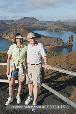 GALAPAGOS, TOURISM: Tourists at lookout, Bartolome island, Galapagos