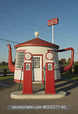 WASHINGTON, ZILLAH: Teapot Dome Gas Station, Built in 1922, National Historic Landmark, Zillah, Washington.  It was handcrafted by Jack Ainswort, inspired by the Harding Administration Teapot Dome Scandal.  