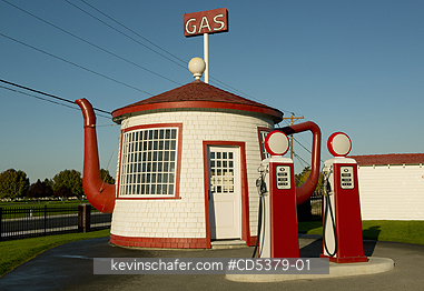 ZILLAH: Teapot Dome Gas Station, Built in 1922, National Historic Landmark, Zillah, Washington. It was handcrafted by Jack Ainswort, inspired by the Harding Administration Teapot Dome Scandal.