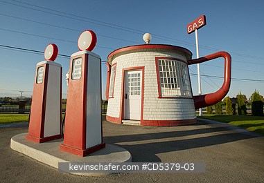 ZILLAH, WASHINGTON: Teapot Dome Gas Station, Built in 1922, National Historic Landmark, Zillah, Washington. It was handcrafted by Jack Ainswort, inspired by the Harding Administration Teapot Dome Scandal.