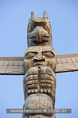 CANADA, TOTEM POLE: Memorial Totem Pole for Rose Cole Yelton, Squamish tribe, erected 2009, Stanley Park, Vancouver BC, Canada
