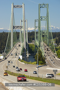 WASHINGTON, CITIES: Tacoma Narrows Bridge, Puget Sound, Tacoma, Washington