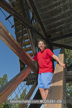 OREGON, PEOPLE:  Theo Braibish, aged 12, descends Fivemile Butte Lookout Tower, Mt. Hood National Forest, Oregon