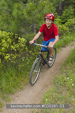 OREGON, PEOPLE: 12-year-old Theo Braibish Mountain-biking, Five Mile Butte, Mt. Hood National Forest, Oregon