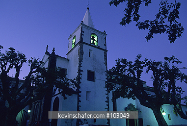 PORTUGAL: Town church at dusk, Obidos, Portugal.