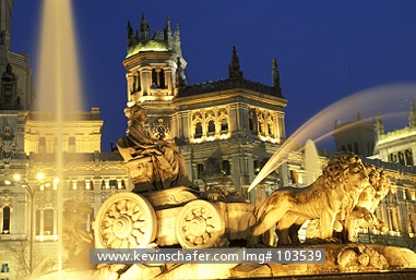 SPAIN: Spain, Madrid, Plaza de Cibeles at night.