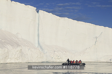 NORWAY, SVALBARD: Norway, Spitsbergen, aka Svalbard, zodiacs cruise below Austfonna Iceshelf, Nordaustlandet.
