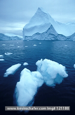 GREENLAND: Icebergs calved by active glacier, floating in sea, Western Greenland, Jakobshavn.