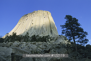 WYOMING, DEVILS TOWER: USA, Wyoming, Devils Tower, Devils Tower National Monument, 867 feet high, perfect example of columnar basalt.