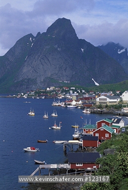 NORWAY: Lofoten Islands, Moskenesoya Island, Reine, above Arctic Circle, traditional fishing and whaling village.