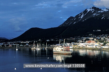 ARGENTINA: Argentina, Tierra del Fuego, Beagle Channel, Harbor of Ushuaia at dawn. Patagonia, Straits of Magellan