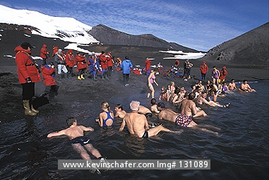 ANTARCTICA: Antarctica, Antarctic Peninsula, Deception Island, Tourists bathing in hot springs.
