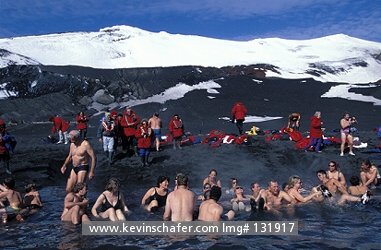 ANTARCTICA: Antarctica, Antarctic Peninsula, Deception Island, Tourists in hot springs.
