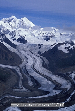 ALASKA: Alaska Range, interior, Mt. Deborah, Susitna Glacier, complex medial moraines, surging.