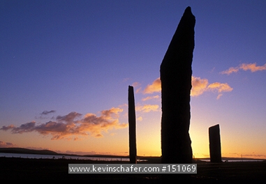 SCOTLAND: Archeology, Orkney Islands, Stones of Stenness Neolithic stone circle, summer sunset.