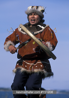 RUSSIA, PEOPLE: Kamchatka Peninsula, Ossora, Koryak people in reindeer costume.