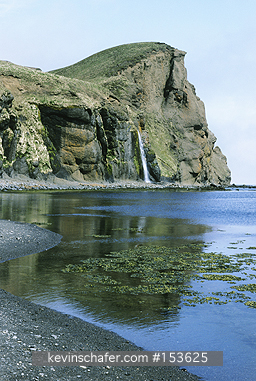 RUSSIA, BERING SEA: Russia, Bering Sea, Mednyy Island, Commander Islands, waterfall, Gladkovskaya Bay.