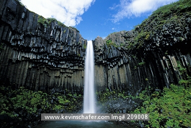 ICELAND: Iceland, Skaftafell National Park, Svartifoss Waterfall, The water cuts through perfect columnar basalt.