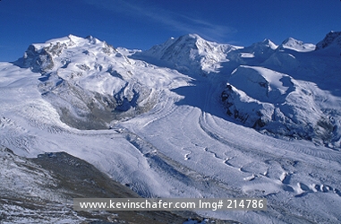 SWITZERLAND: Monte Rosa (on left) with approx. 4618m elevation, above Zermatt.