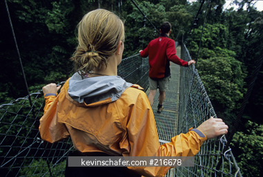 COSTA RICA, PEOPLE: Arenal Hanging Bridges, aerial walkway in rainforest, Arenal Volcano area.