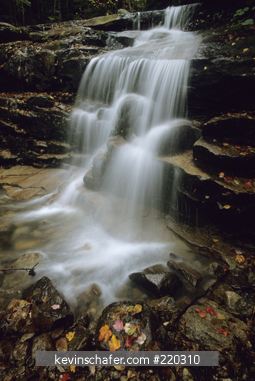 NEW HAMPSHIRE, USA: Franconia Notch State Park, Falling Waters Trail, Stairs Falls, in the fall.