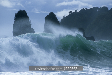 NEW ZEALAND, SOUTH ISLAND: Heavy winter surf on Wilderness Beach, west coast.